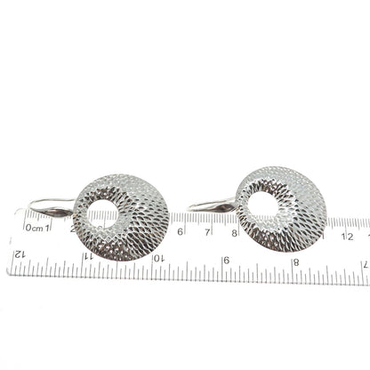 925 Sterling Silver Vintage Modernist Crescent Diamond-Cut Disc Dangle Earrings