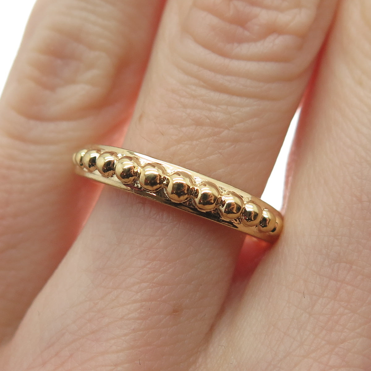 925 Sterling Silver Gold Plated Beaded Ring Size 7.25