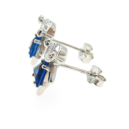 925 Sterling Silver Lab-Created Sapphire C Z September Birthstone Girl Earrings