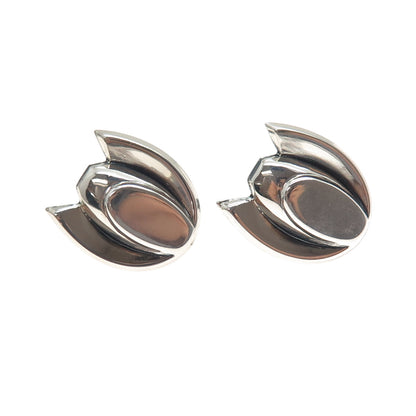 RENOIR SAUTEUR 925 Sterling Silver Antique Art Deco Lotus Screw Back Earrings