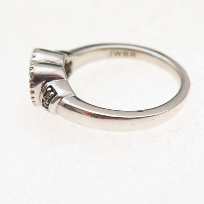 Jane Seymour 925 Sterling Silver Real Round-Cut Diamond Open Heart Ring Size 7