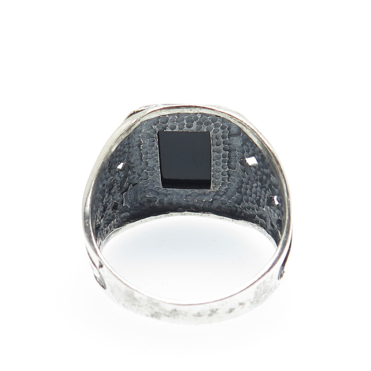 925 Sterling Silver Vintage Real Black Onyx Oxidized Ring Size 12.25