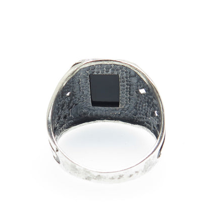 925 Sterling Silver Vintage Real Black Onyx Oxidized Ring Size 12.25