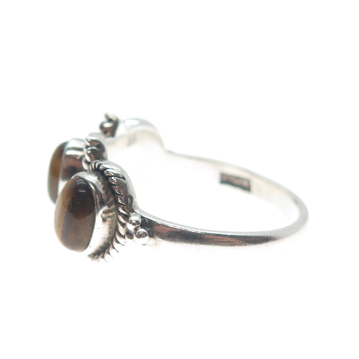 DOUG PAULUS 925 Sterling Silver Vintage Real Tiger Eye Beaded Ring Size 10.25