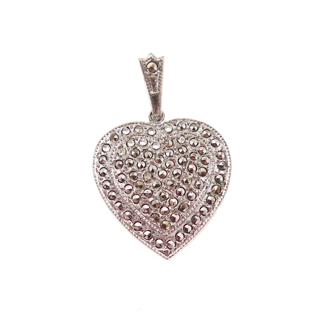 Theda 925 Sterling Silver Antique Art Deco Real Marcasite Heart Charm Pendant