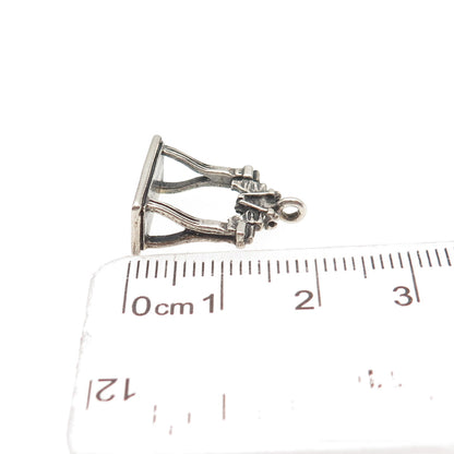925 Sterling Silver Vintage Liberty Bell Oxidized 3D Mini Charm Pendant