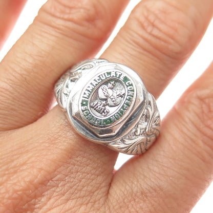 SK&F 925 Sterling Vintage 1974 Enamel Immaculate Conception School Ring Size 8.5