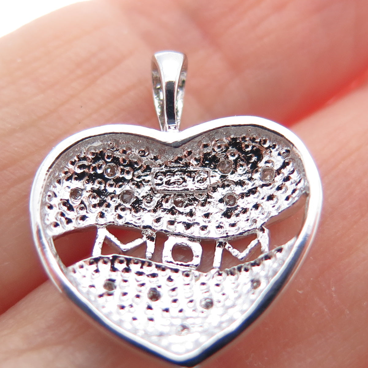 925 Sterling Silver Real Diamond Mom Heart Minimalist Charm Pendant