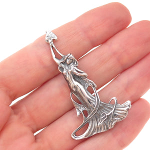 Shube 925 Sterling Silver Vintage Floral Lady Oxidized Pin Brooch