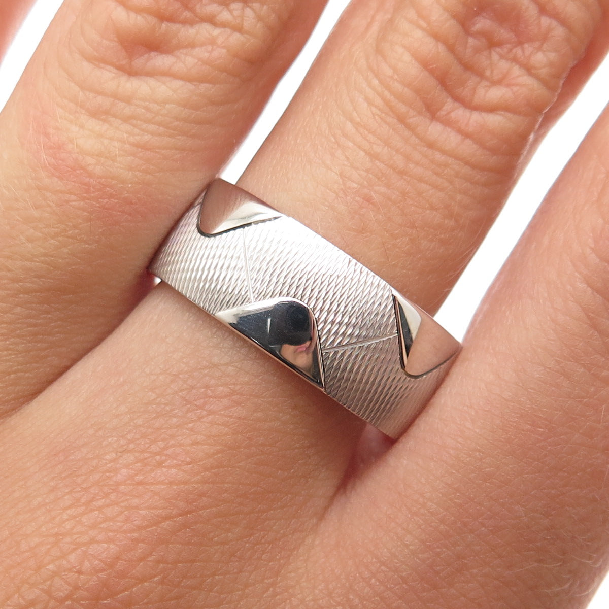 NEOS 925 Sterling Silver Textured Zig Zag Band Ring Size 10.25