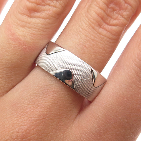 NEOS 925 Sterling Silver Textured Zig Zag Band Ring Size 10.25