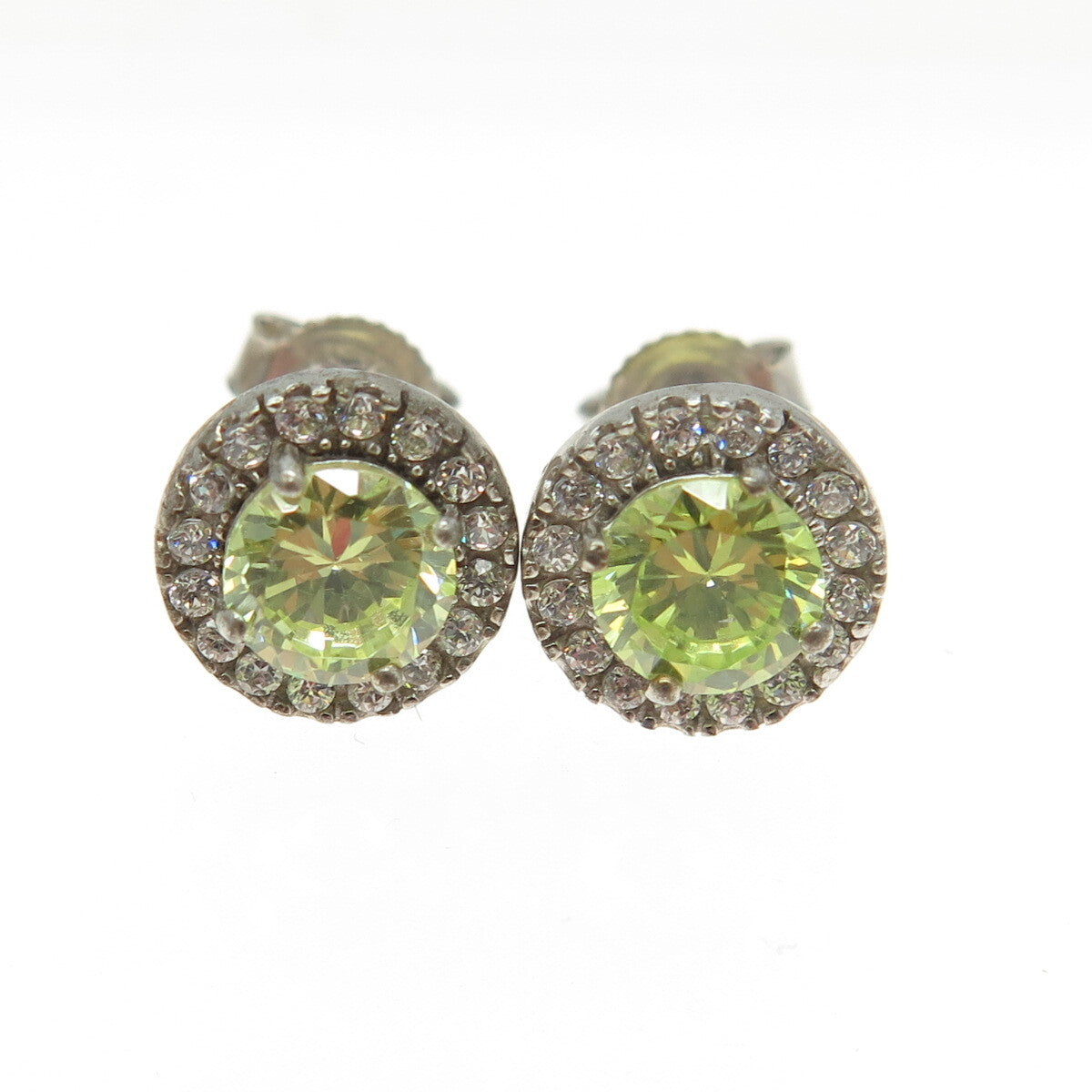 925 Sterling Silver Round-Cut Green & White C Z Stud Earrings