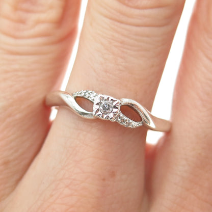 SUN 925 Sterling Silver Real Round-Cut Diamond Promise Ring Size 9.5