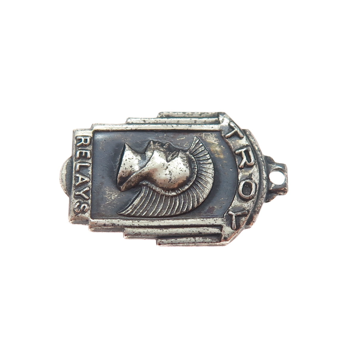 TROPHY CRAFT 925 Sterling Silver Vintage 1952 Troy Relays Oxidized Charm Pendant