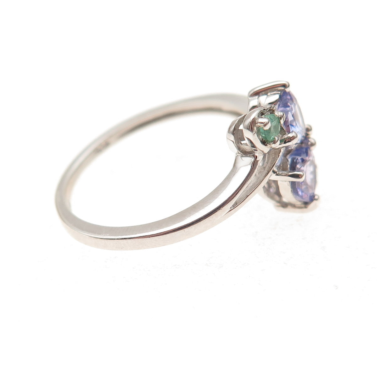 Chuck Clemency 925 Sterling Silver Real Tanzanite & Emerald Heart Ring Size 8.25