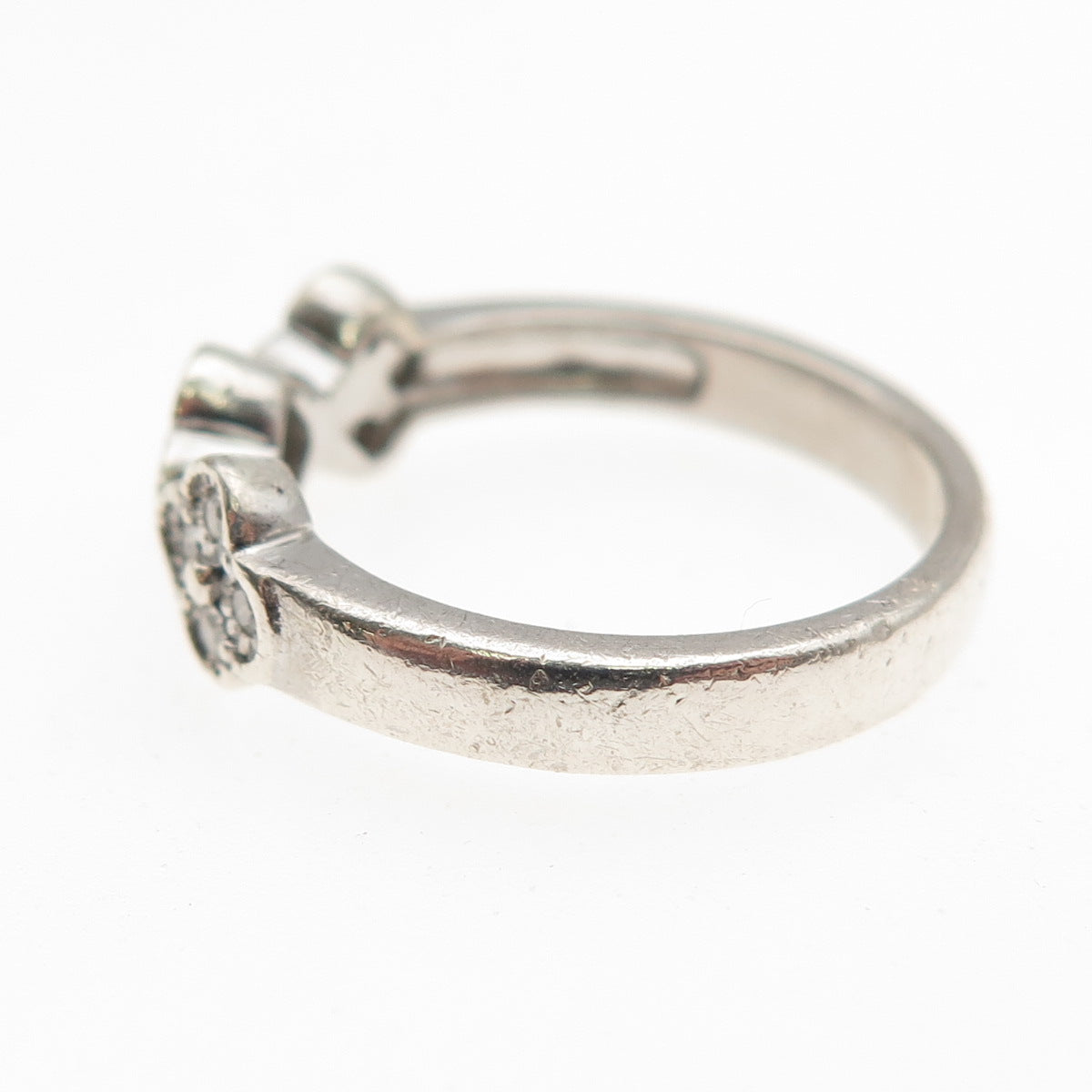925 Sterling Silver Real Round-Cut Diamond Floral Ring Size 7