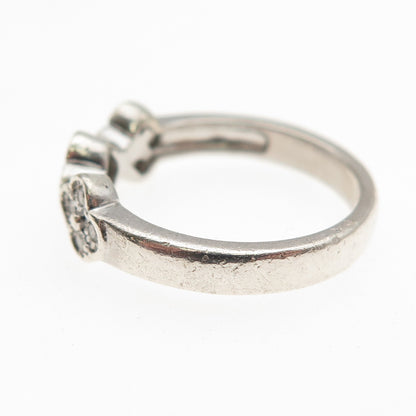 925 Sterling Silver Real Round-Cut Diamond Floral Ring Size 7