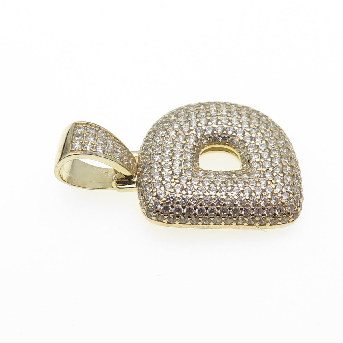 925 Sterling Silver Gold Plated Round-Cut C Z Letter D Initial Pendant