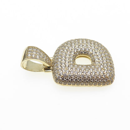 925 Sterling Silver Gold Plated Round-Cut C Z Letter D Initial Pendant