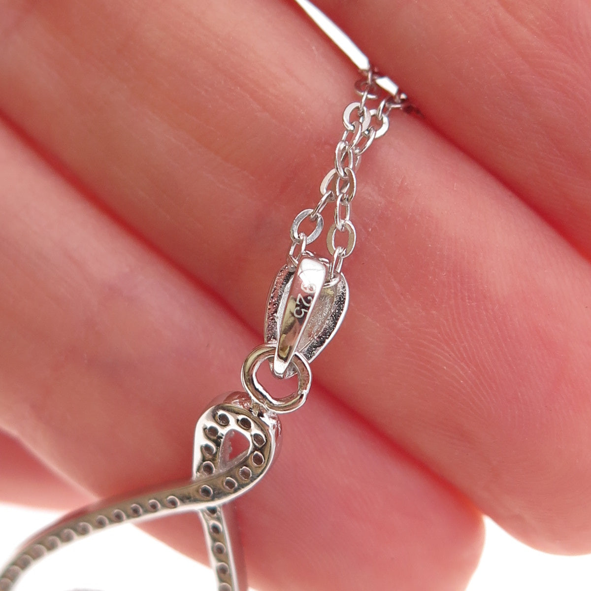 925 Sterling Silver Lab-Created Ruby Real White Topaz Swan Chain Necklace 18"