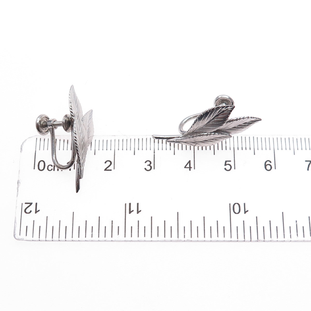 CARL ART 925 Sterling Silver Antique Art Deco Floral Leaf Screw Back Earrings