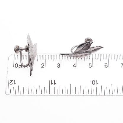 CARL ART 925 Sterling Silver Antique Art Deco Floral Leaf Screw Back Earrings