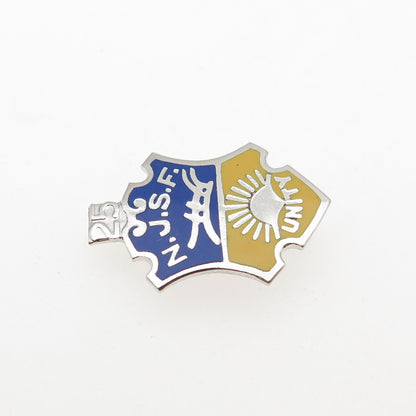 925 Sterling Vintage Enamel 25 Anniversary NJ State Firemen's Association Brooch