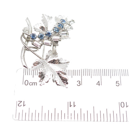 CARL ART Sterling Silver Antique Art Deco Blue & White Rhinestone Floral Brooch