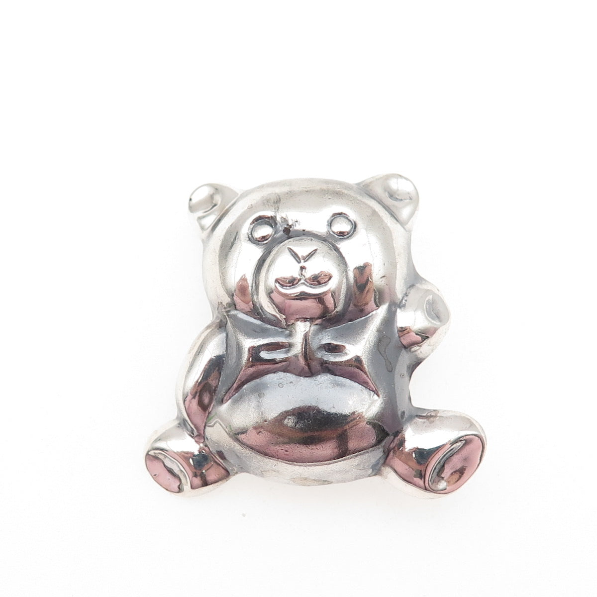 925 Sterling Silver Vintage Teddy Bear Puffy Oxidized Pin Brooch