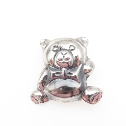 925 Sterling Silver Vintage Teddy Bear Puffy Oxidized Pin Brooch