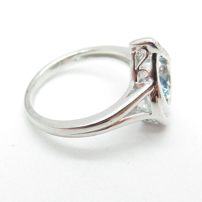 SAI Sterling Silver Real Round-Cut Diamond & Blue Topaz Teardrop Ring Size 6.75