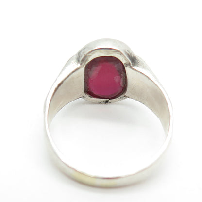 800 Silver Vintage Lab-Created Ruby Ring Size 8.5