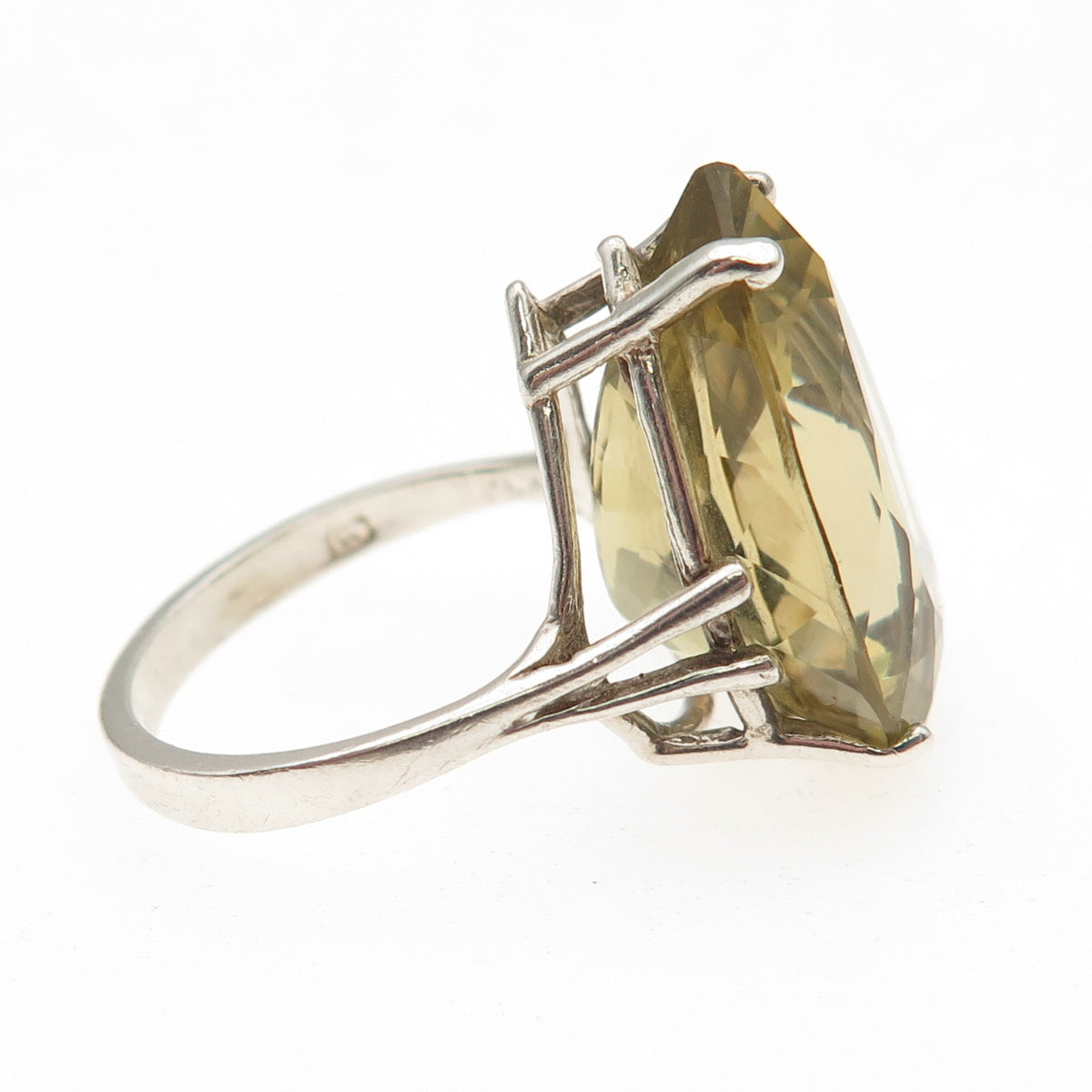 925 Sterling Silver Vintage Real Pear-Cut Lemon Quartz Ring Size 5.5