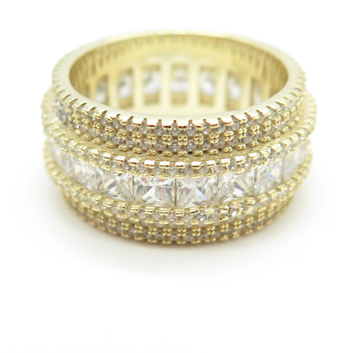 925 Sterling Silver Gold Plated Multi-C Z Band Ring Size 7.25