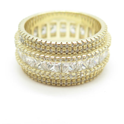 925 Sterling Silver Gold Plated Multi-C Z Band Ring Size 7.25