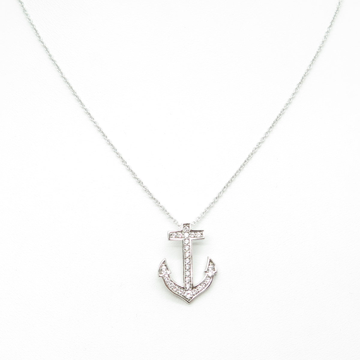 925 Sterling Silver Round-Cut C Z Anchor Cable Chain Necklace 17-19"