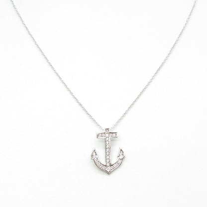 925 Sterling Silver Round-Cut C Z Anchor Cable Chain Necklace 17-19"