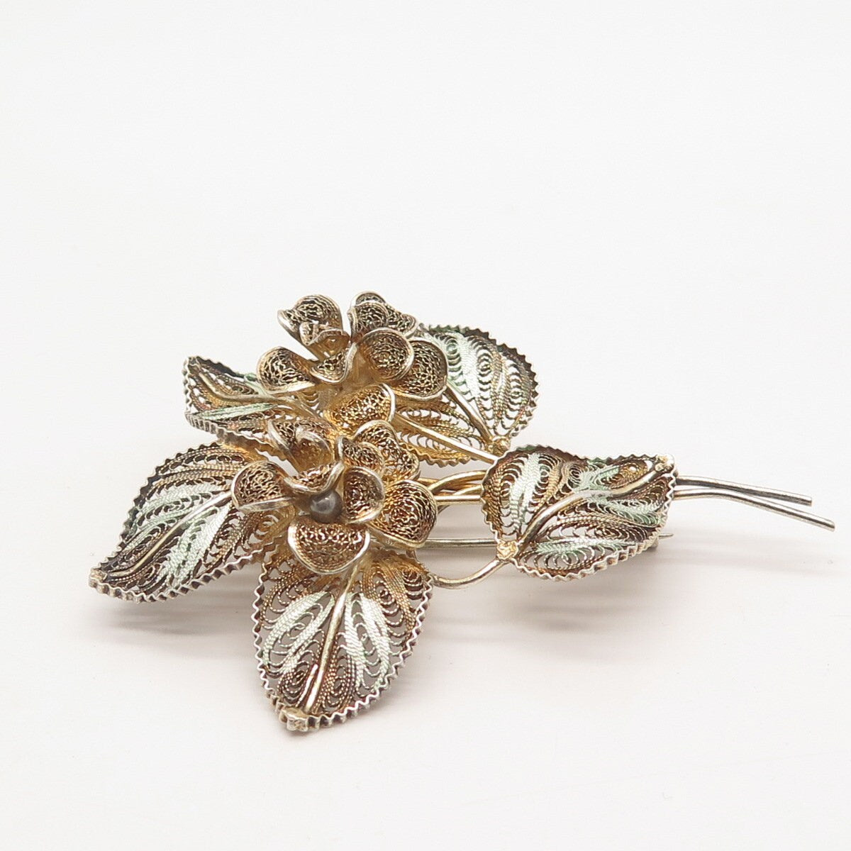 800 Silver Vintage Filigree Floral Pin Brooch