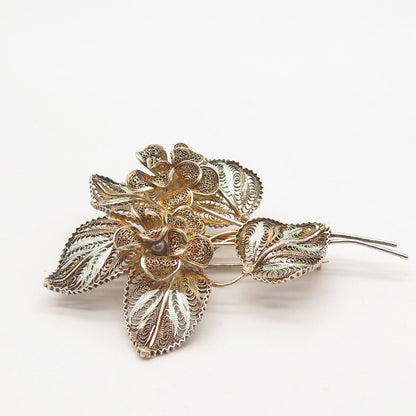 800 Silver Vintage Filigree Floral Pin Brooch