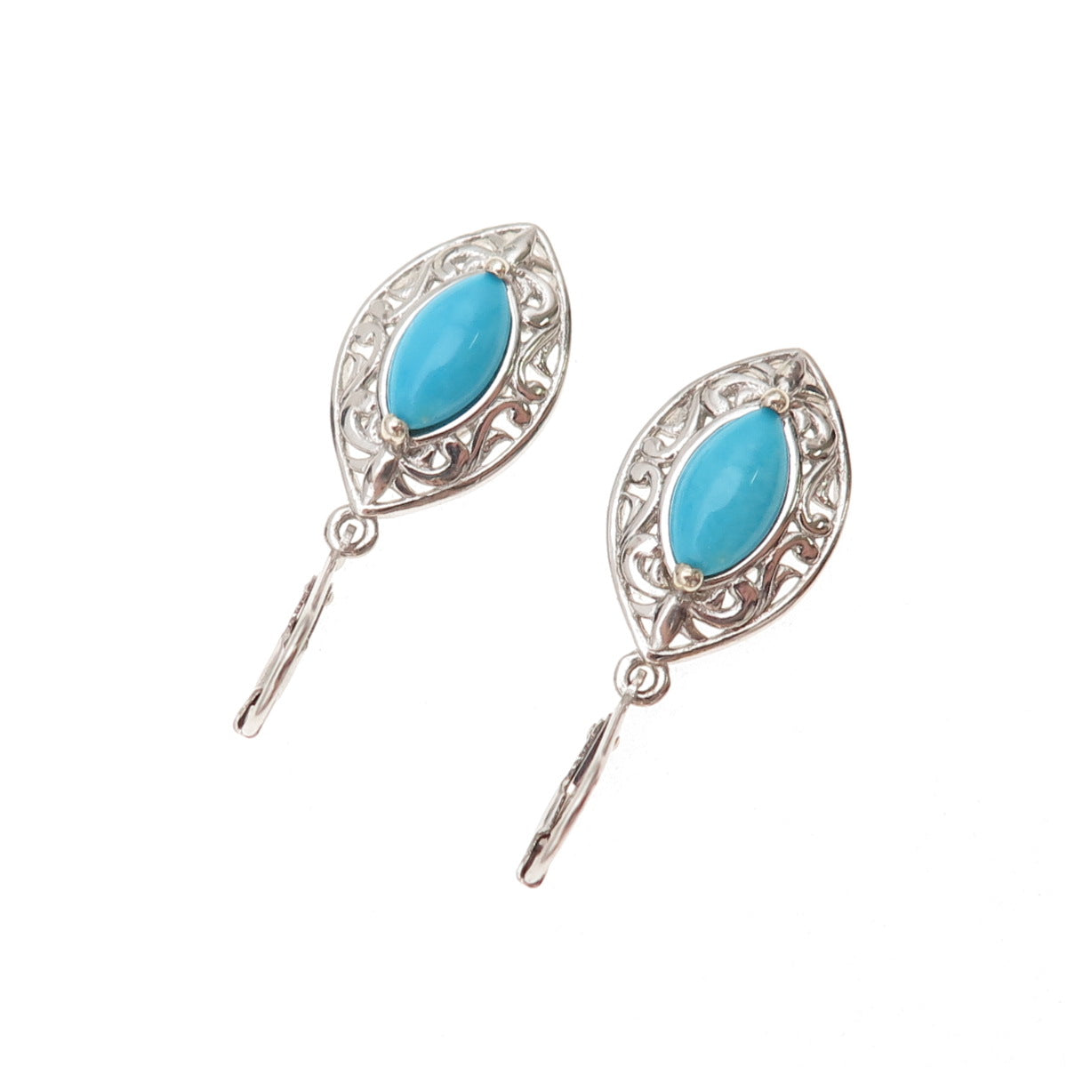 Chuck Clemency Sterling Silver Real Sleeping Beauty Turquoise Floral Earrings