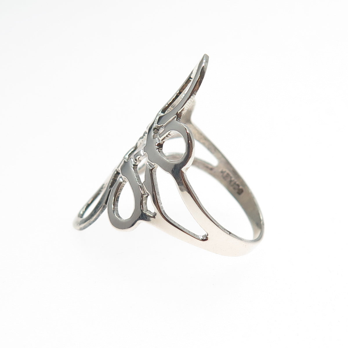925 Sterling Silver Vintage Mexico Modernist Flower Ring Size 8.25
