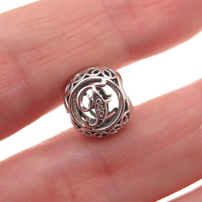 Pandora 925 Sterling Silver C Z Letter F Initial Slide Bead Charm
