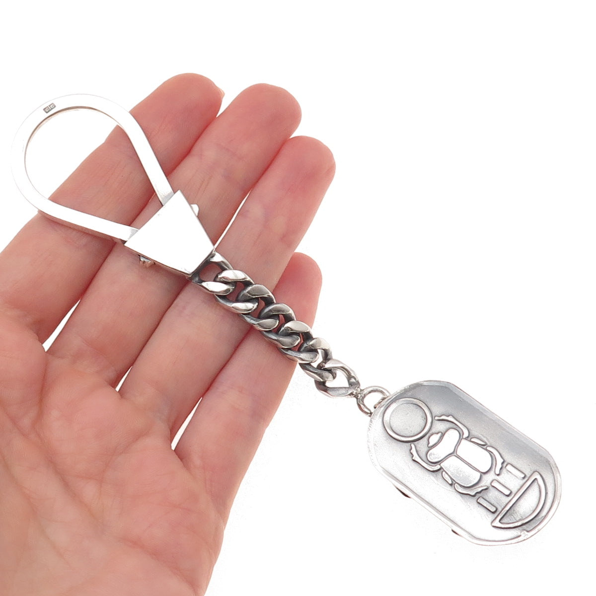 800 Silver Vintage Egypt Scarab Oxidized Key Fob Chain