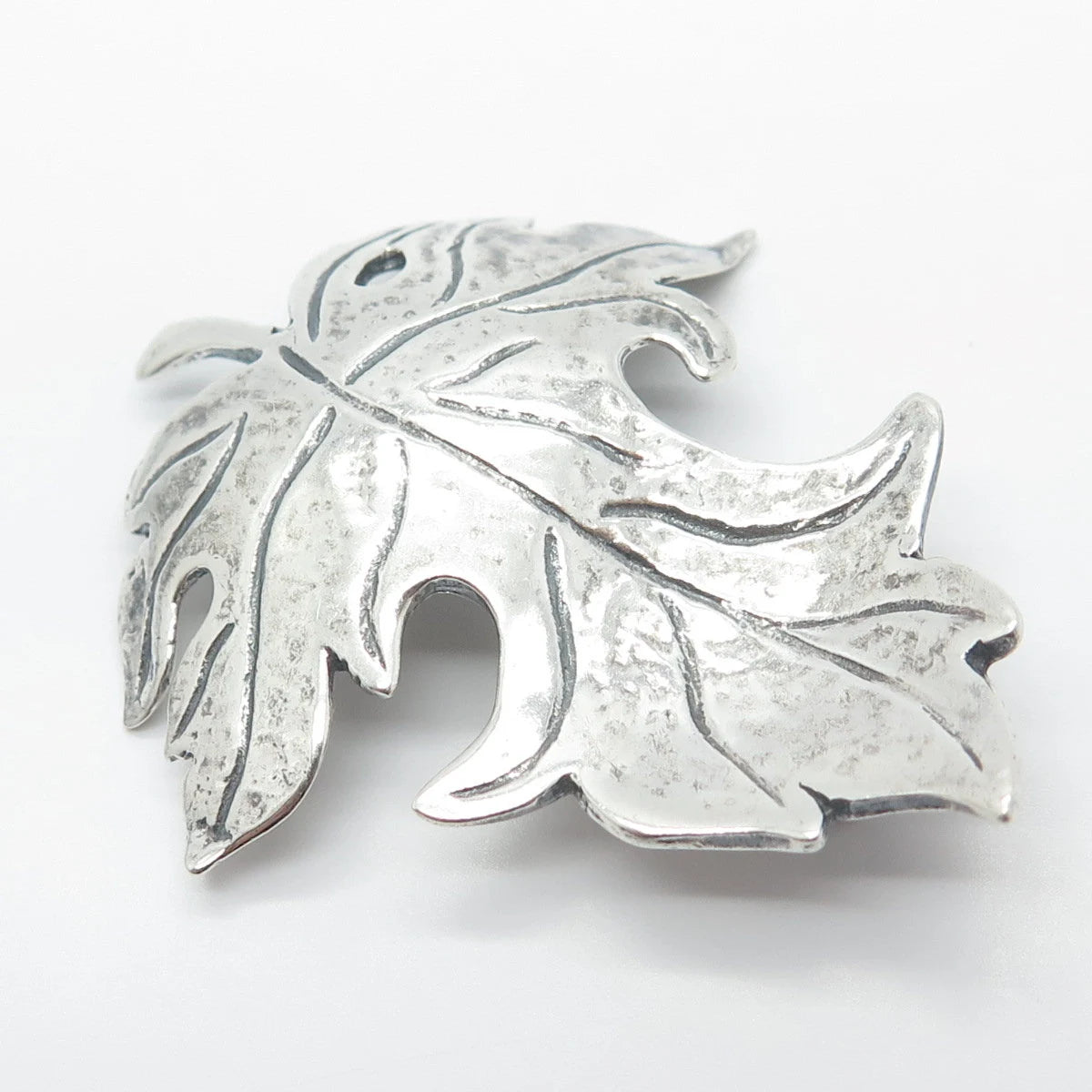 925 Sterling Silver Vintage Brookraft Grape Leaf Pin Brooch