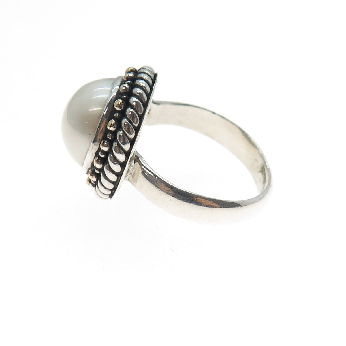 ROBERT MANSE 925 Sterling Silver 18K Gold Vintage Real Pearl Ring Size 8.75