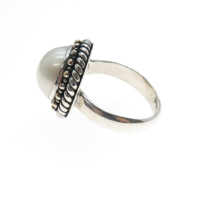 ROBERT MANSE 925 Sterling Silver 18K Gold Vintage Real Pearl Ring Size 8.75