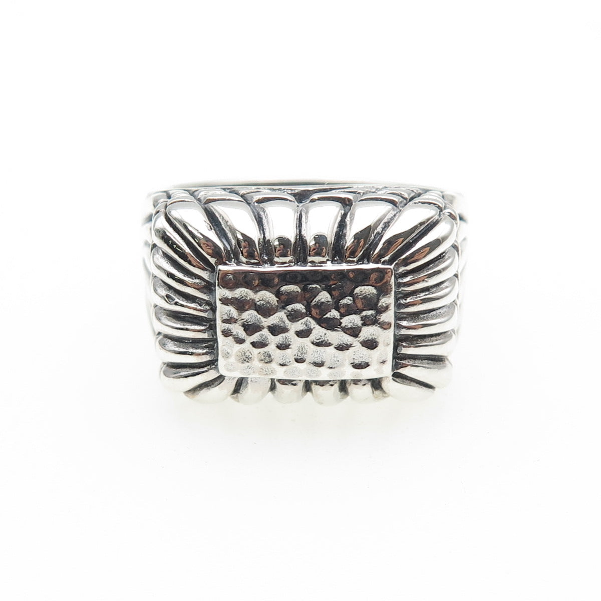 925 Sterling Silver Vintage Modernist Hammered Oxidized Ring Size 11.25