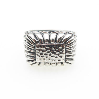 925 Sterling Silver Vintage Modernist Hammered Oxidized Ring Size 11.25
