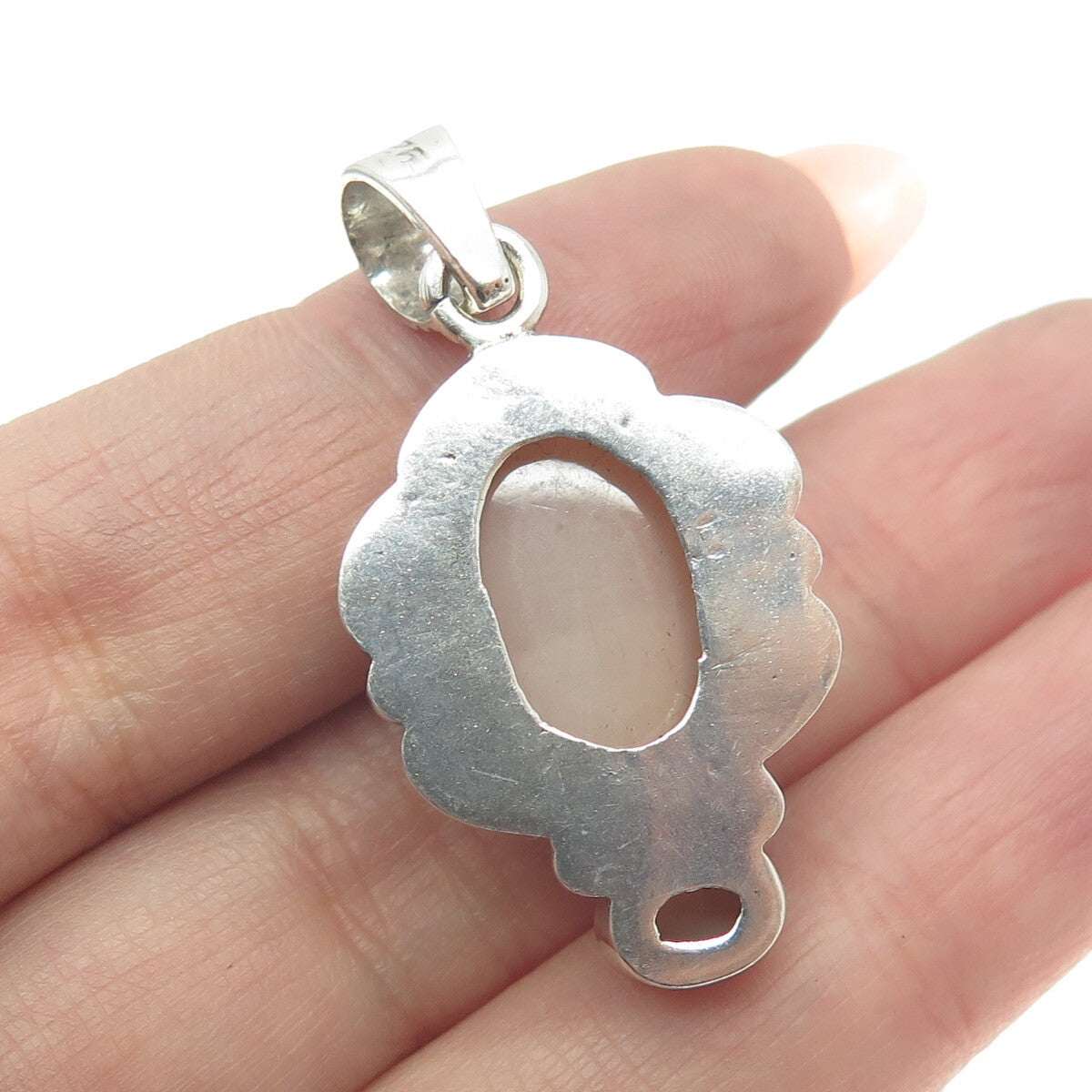 925 Sterling Silver Vintage Real Mother-of-Pearl Modernist Pendant