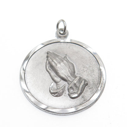 CHAPEL 925 Sterling Silver Antique Art Deco Prayer Hands Religious Charm Pendant